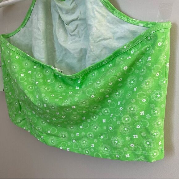 BP Halter Crop Top Neon Green Frosty Follard Floral Print Casual Neutral - Picture 5 of 10